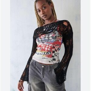 Urban Outfitters Black Distressed Open Knit Shrug Bolero Deconstructed Sweater S